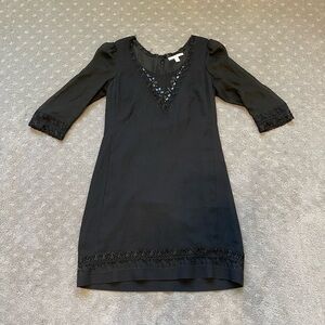 Rebecca Taylor Black Embellished Dress Size 6 Sheer Sleeve